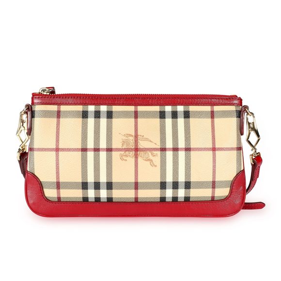 Burberry Beige Haymarket Check & Red Leather Crossbody - Picture 1 of 10